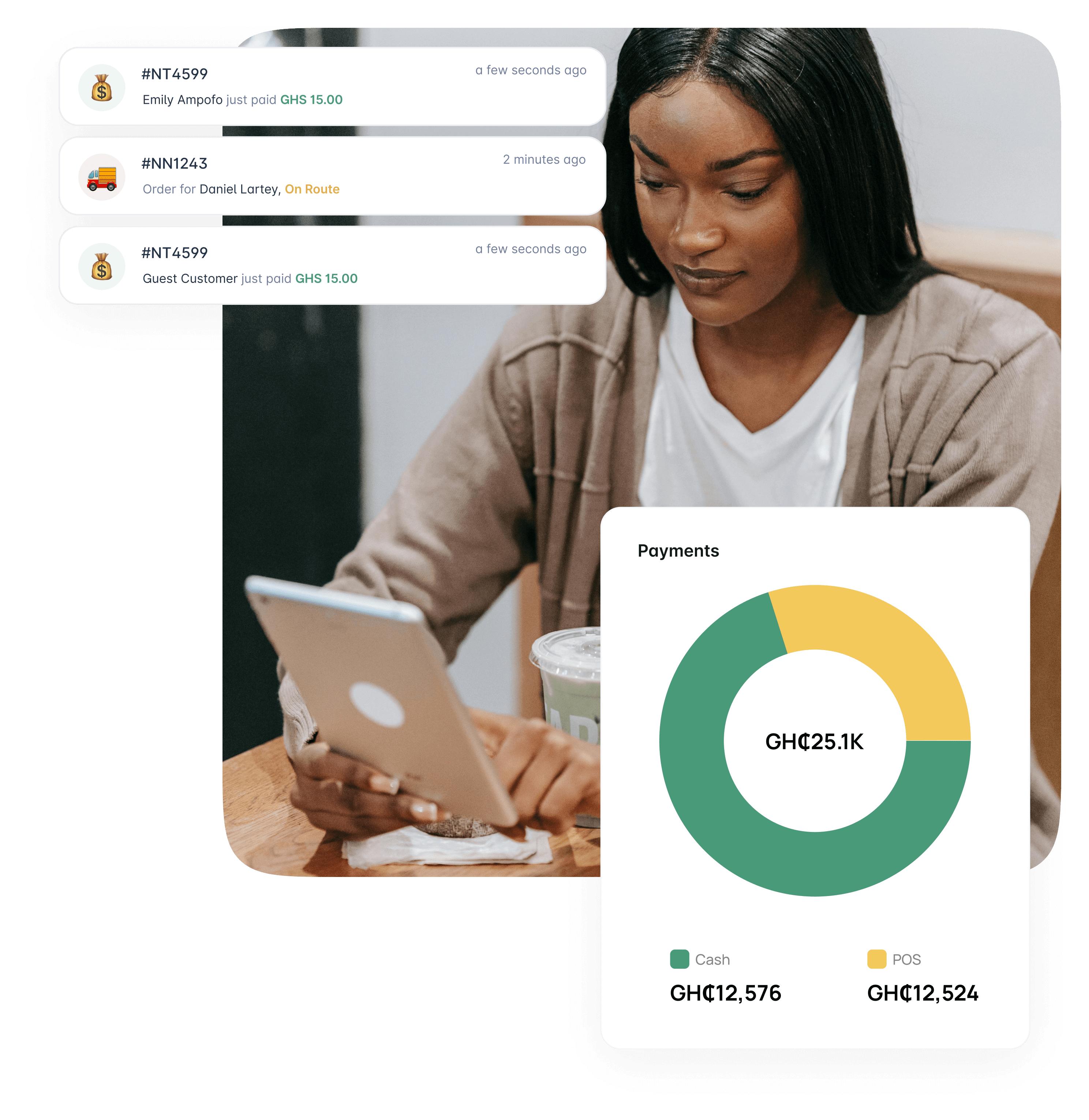 Restaurant guest browsing through online menu to make an order on tablet